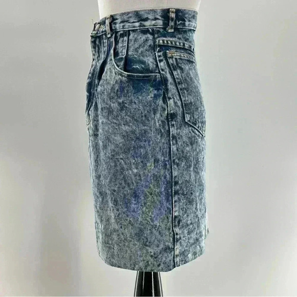 Made in the Shade vintage blue Jean skirt 3 denim acid washed 80s high waisted - Picture 6 of 11